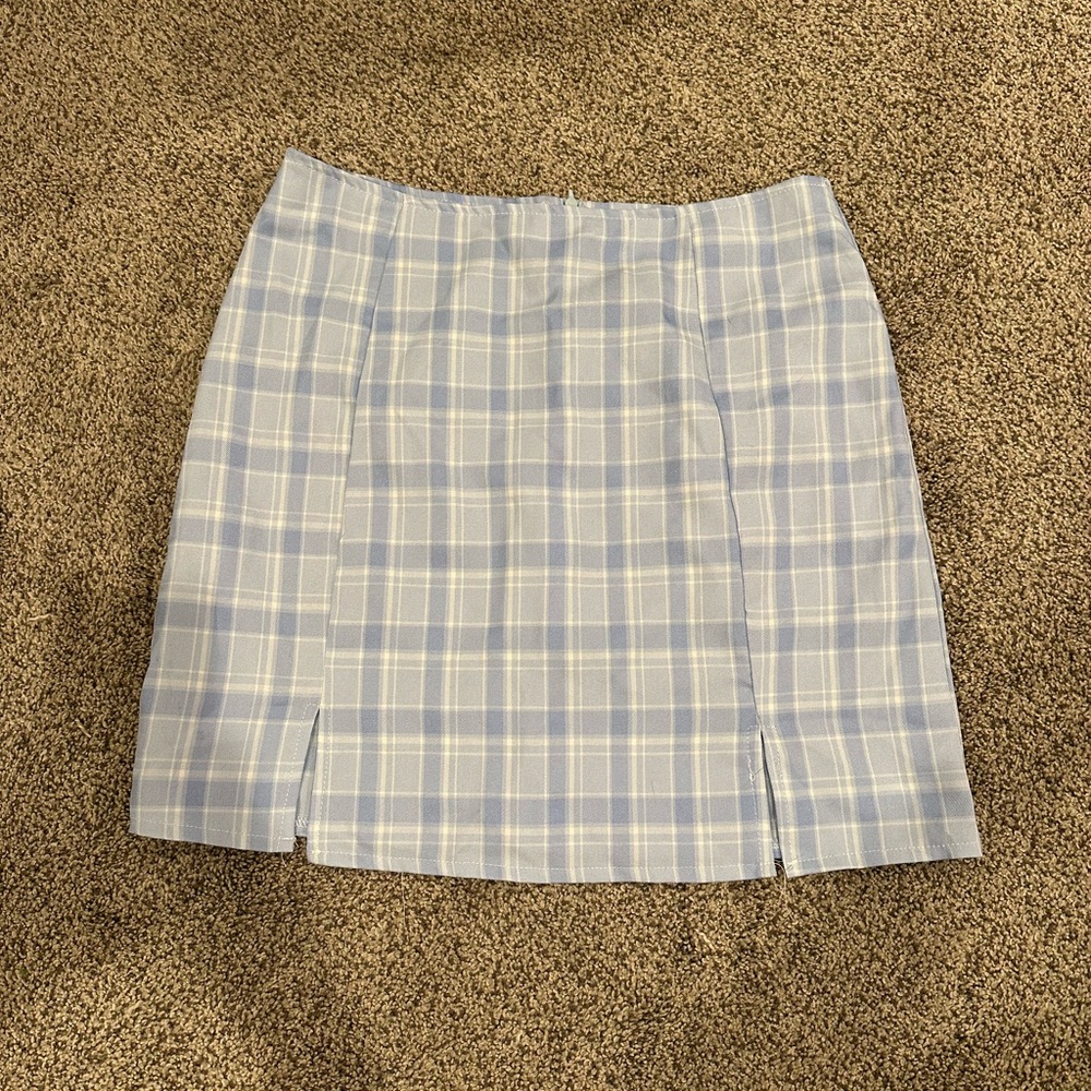 SHEIN Light Blue Plaid Pencil Skirt